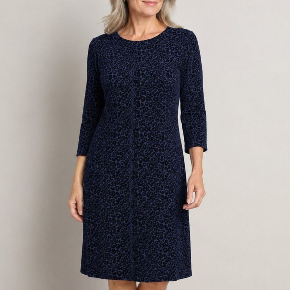 Spense Dress 8 Blue Velvet Burnout Animal Print Shift 3/4 Sleeve NWT